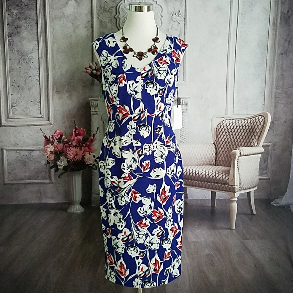 Ivanka Trump Blue White Red Floral Dress Size 6
